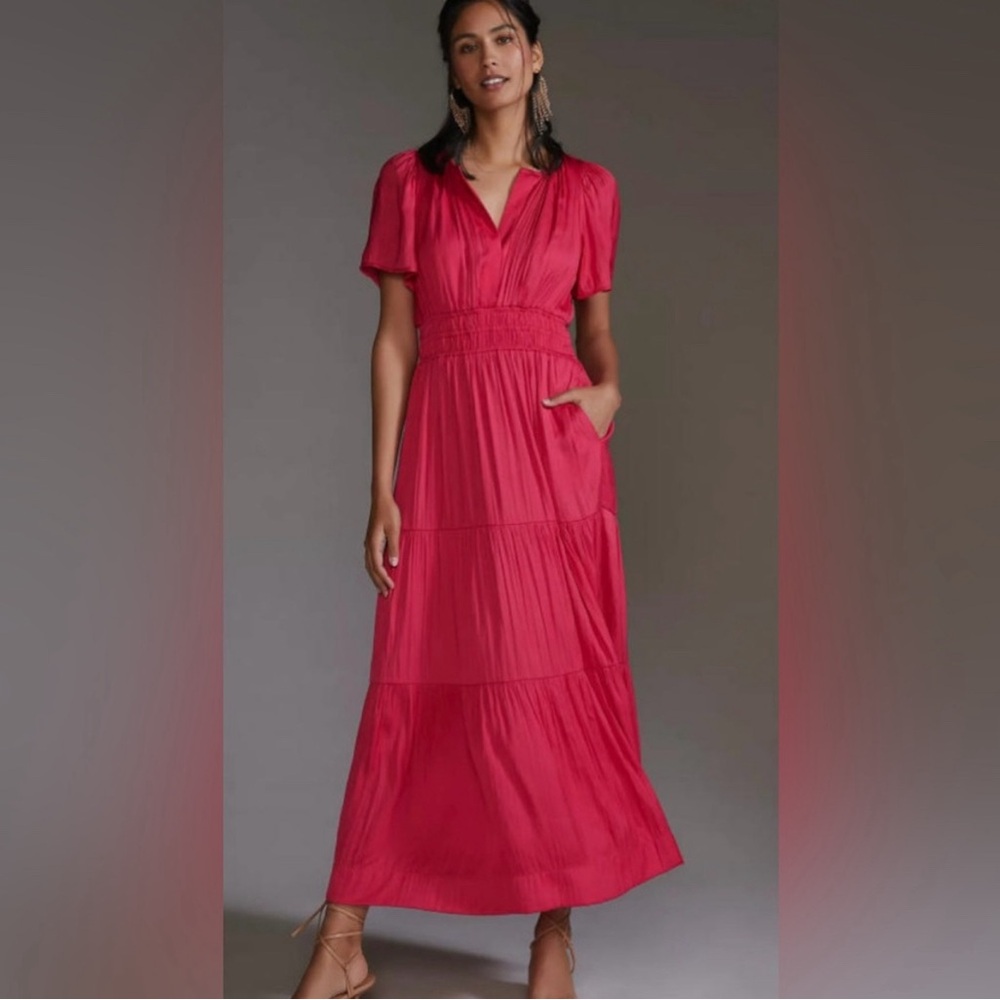 Anthropologie Somerset Tiered Maxi Dress Red